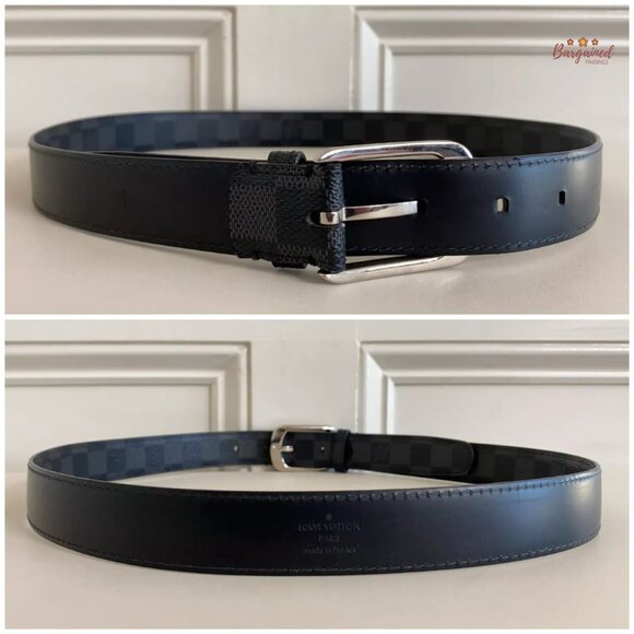Authentic Louis Vuitton Canvas Leather Damier Graphite Ellipse Buckle Belt 90/36 - Picture 6 of 13